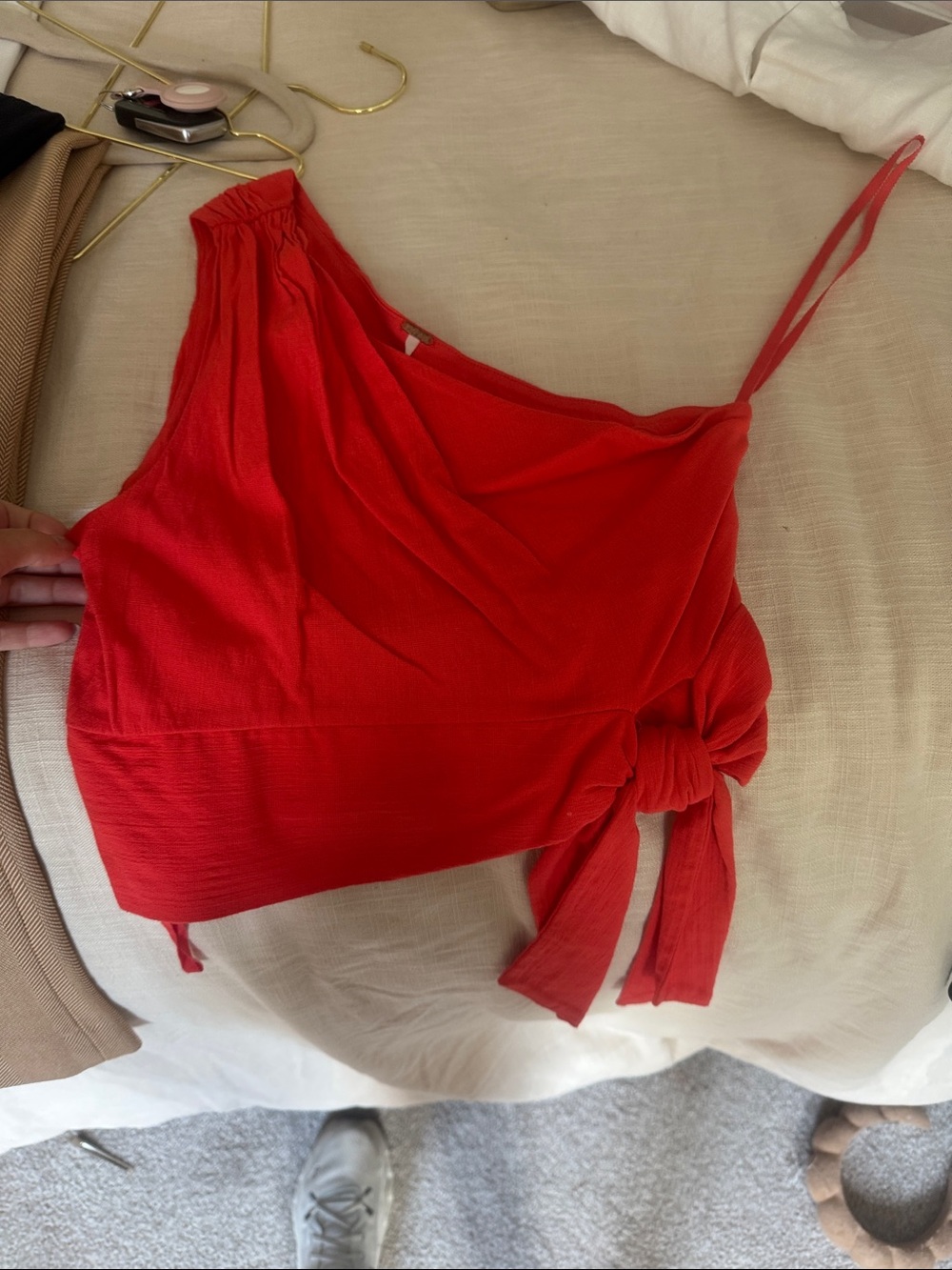 Free People Red One-Shoulder Tie-Waist Cropped Top